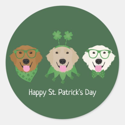 Happy St Patricks Day Golden Retriever Dogs Classic Round Sticker