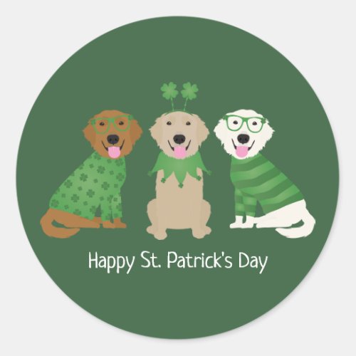 Happy St Patricks Day Golden Retriever Dogs Classic Round Sticker