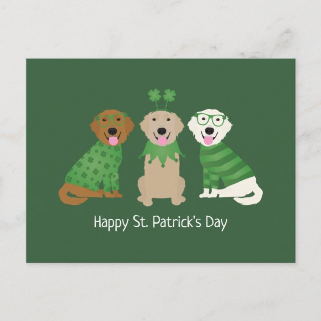 Happy St Patricks Day Golden Retriever Dogs Postcard (Front)