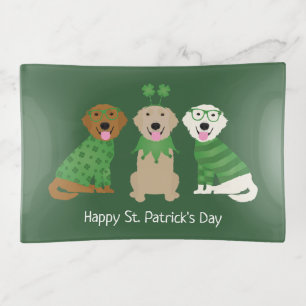 Happy St Patricks Day Golden Retriever Dogs Trinket Tray