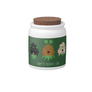 Happy St Patricks Day Goldendoodle Dogs Candy Jar