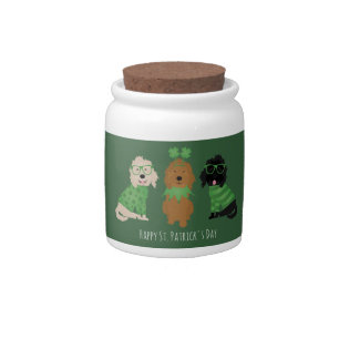 Happy St Patricks Day Goldendoodle Dogs Candy Jar