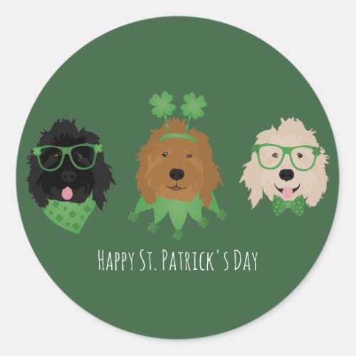 Happy St Patricks Day Goldendoodle Dogs Classic Round Sticker