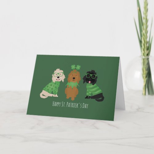 Happy St Patricks Day Goldendoodle Dogs Holiday Card