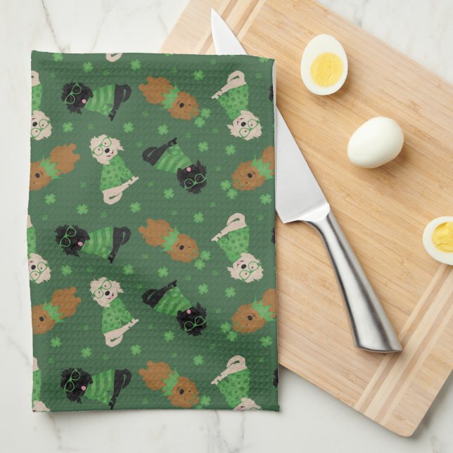 Happy St Patricks Day Goldendoodle Dogs Kitchen Towel (Quarter Fold)