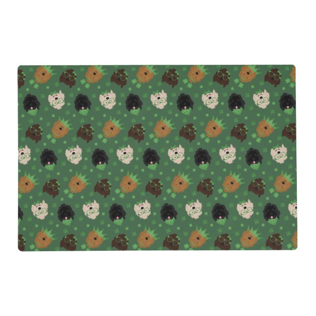 Happy St Patricks Day Goldendoodle Dogs Placemat (Front)