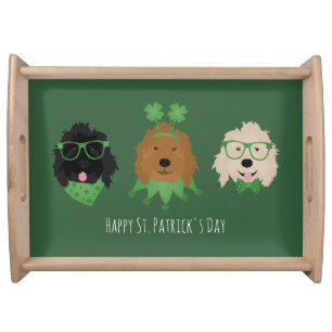 Happy St Patricks Day Goldendoodle Dogs Serving Tray