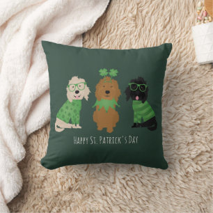 Happy St Patricks Day Goldendoodle Dogs Throw Pillow