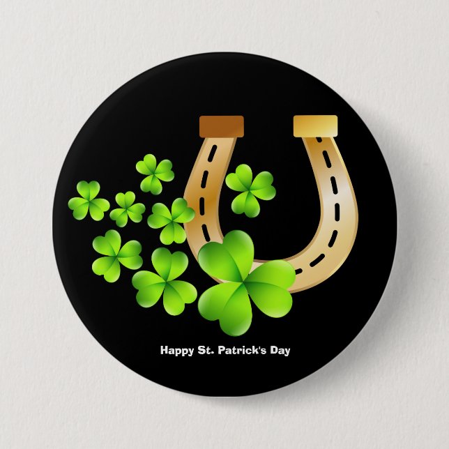 Happy St. Patrick's Day Good Luck Horse Shoe Pinback Button (Front)