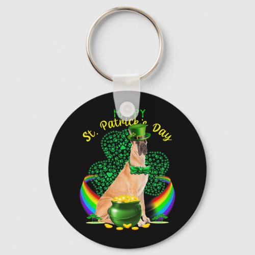 Happy St Patricks Day Great Dane Leprechaun Hat Sh Keychain