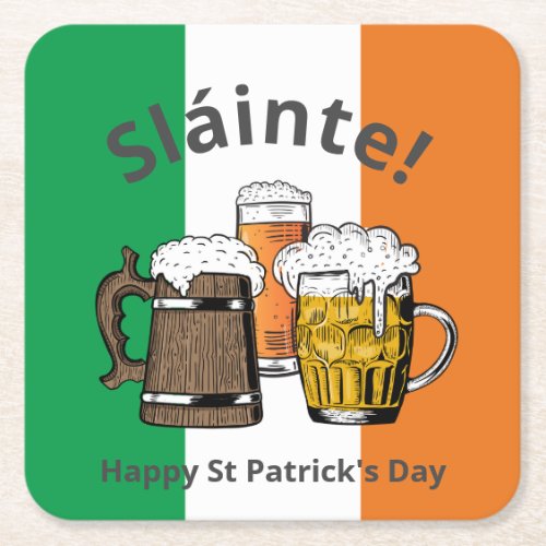 HAPPY ST PATRICKS DAY Great Irish Beer Slinte Square Paper Coaster