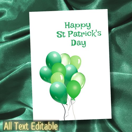 Happy St Patricks Day Green Balloon Fun Typography Card