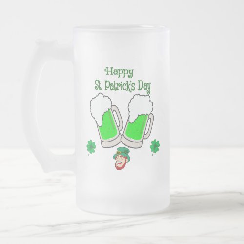 Happy St Patricks Day Green Beer Frosted Glass Beer Mug