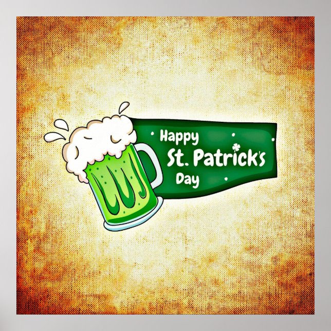 Happy St. Patrick's Day Green Beer Square Poster (Front)