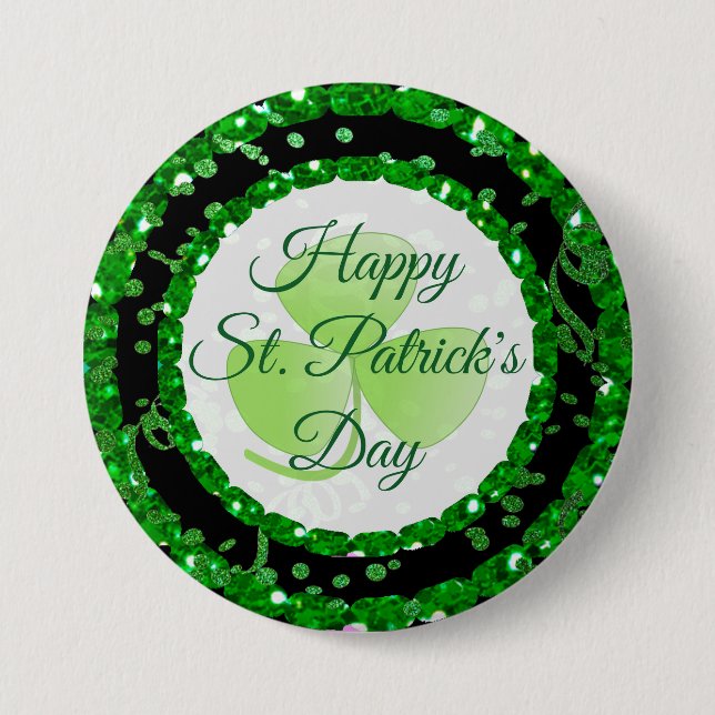 Happy St Patrick's Day Green Black Confetti Button (Front)