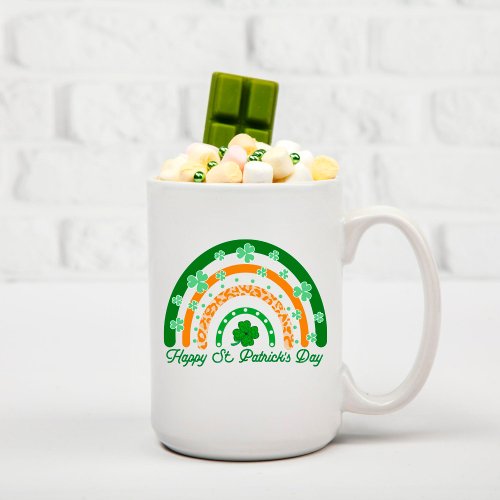 Happy St Patricks Day Green Clover Boho Rainbow  Coffee Mug