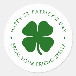 Happy St Patrick's Day Green Clover Classic Round Sticker