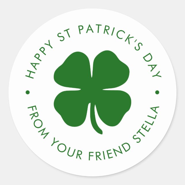 Happy St Patrick's Day Green Clover  Classic Round Sticker (Front)