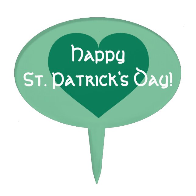 Happy St. Patrick's Day Green Heart Cake Topper (Front)