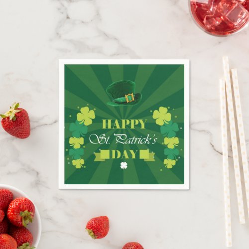 Happy St Patricks Day Green Leprechaun Paper Napkins