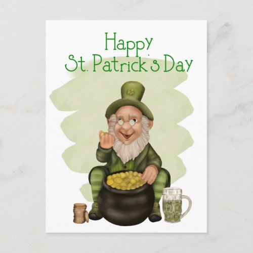 Happy St Patricks Day Green Leprechaun  Postcard