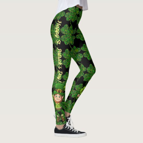 Happy St Patricks Day Green Leprechaun Shamrocks Leggings