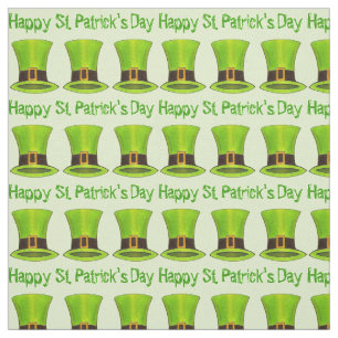 Happy St. Patrick's Day Green Leprechaun Tophat Fabric