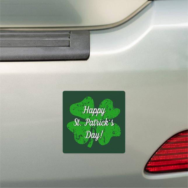 Happy St Patrick's Day green lucky clover Car Magnet (In Situ)