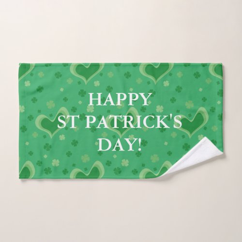 Happy St Patricks Day green lucky clover Hand Towel