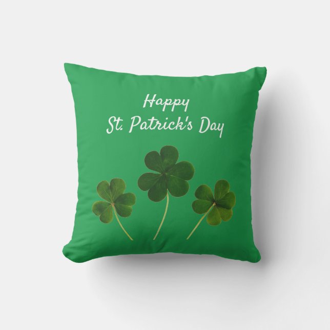 Happy St Patrick's Day Green Lucky Shamrocks Outdoor Pillow (Front)