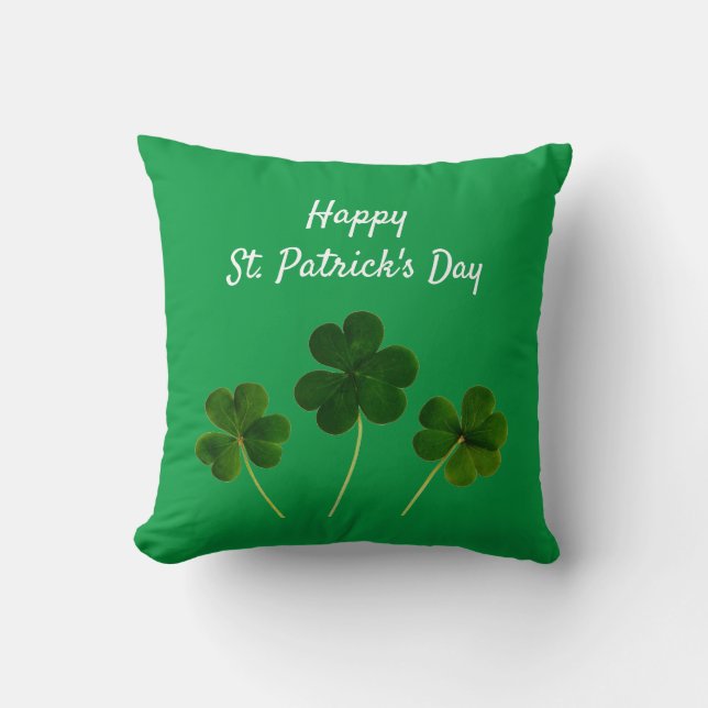 Happy St Patrick's Day Green Lucky Shamrocks Throw Pillow (Front)