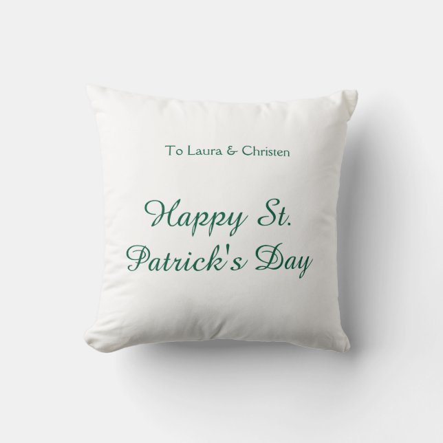 Happy St. Patrick's day green name date simple min Throw Pillow (Front)