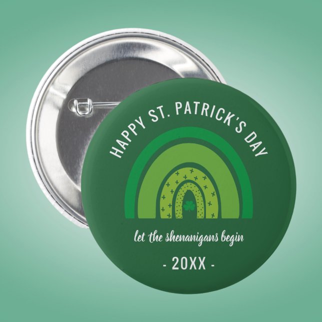 Happy St Patricks Day Green Rainbow Irish Shamrock Button (Creator Uploaded)