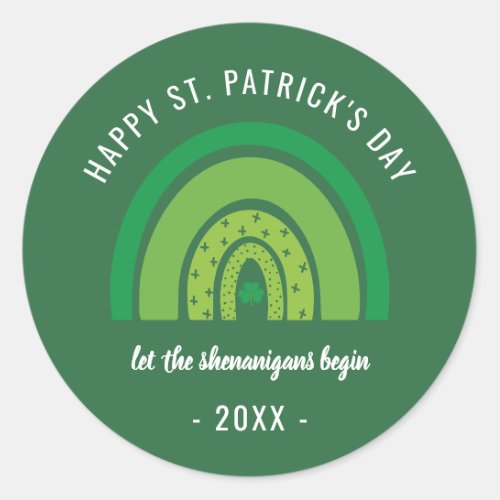 Happy St Patricks Day Green Rainbow Irish Shamrock Classic Round Sticker