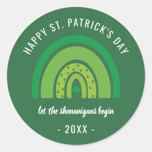 Happy St Patricks Day Green Rainbow Irish Shamrock Classic Round Sticker