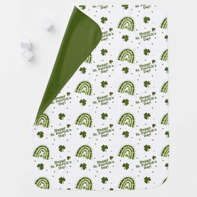 Happy St.Patrick's Day Green Shamrock Boho Baby Blanket (In Situ)