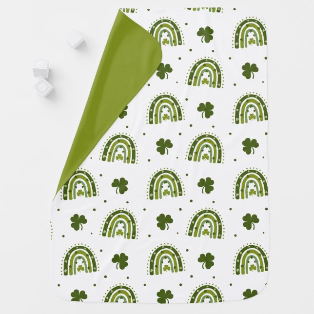 Happy St.Patrick's Day Green Shamrock Boho  Baby Blanket (In Situ)