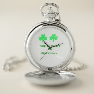 Happy St. Patrick's day green shamrock leaf add na Pocket Watch