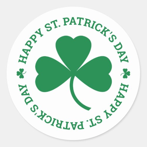 Happy St Patricks Day Green Shamrock Leaf Classic Round Sticker