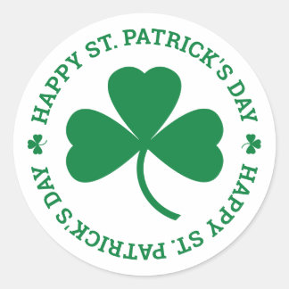 Happy St. Patrick's Day Green Shamrock Leaf Classic Round Sticker