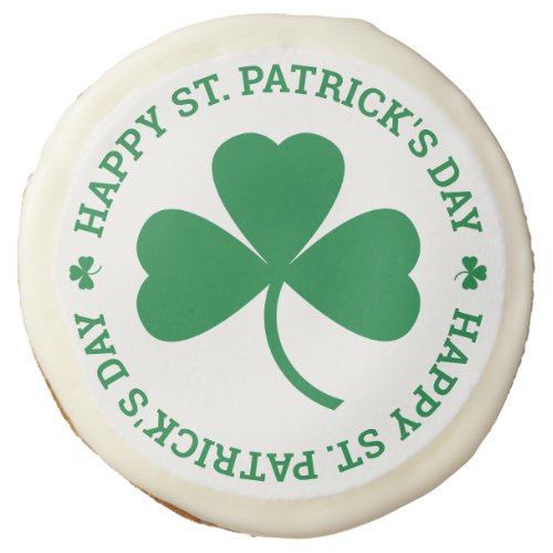 Happy St Patricks Day Green Shamrock Leaf Sugar Cookie