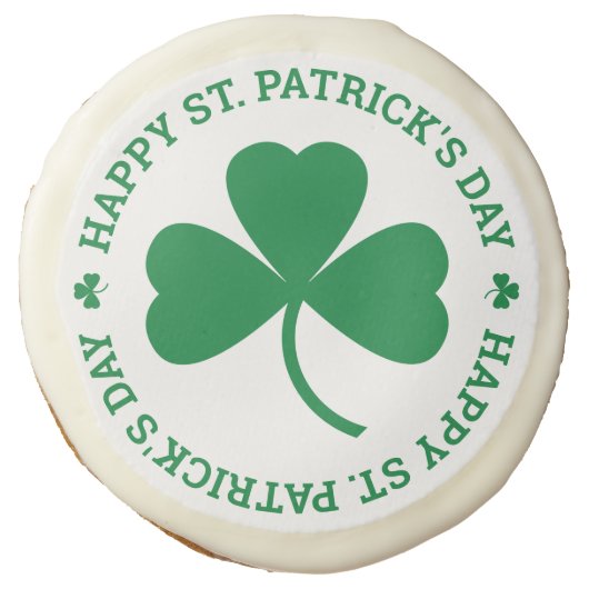 Happy St. Patrick's Day Green Shamrock Leaf Sugar Cookie (Front)
