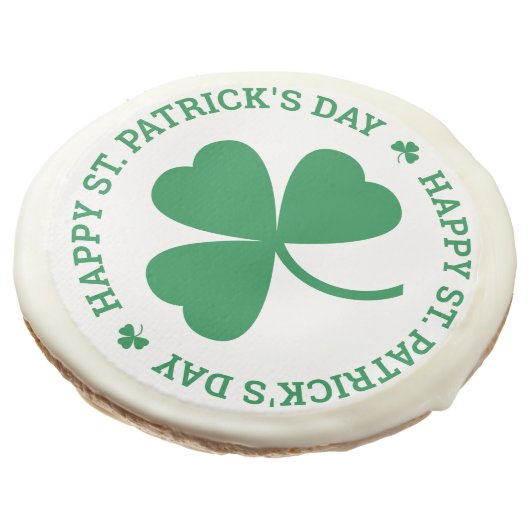 Happy St. Patrick's Day Green Shamrock Leaf Sugar Cookie (Angled)