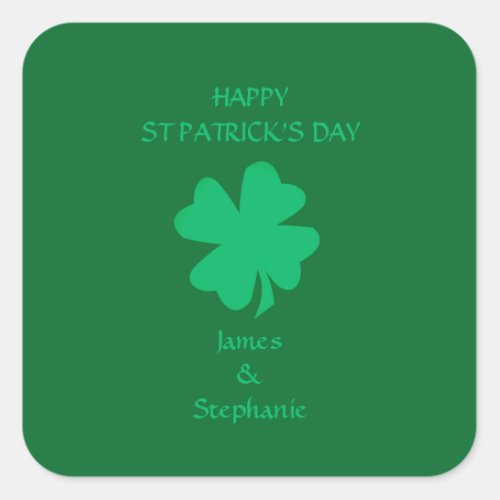 Happy St Patricks Day Green Shamrock Name 2024  Square Sticker