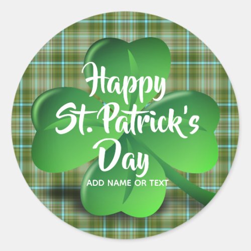 Happy St Patricks Day Green Shamrock Personalized Classic Round Sticker
