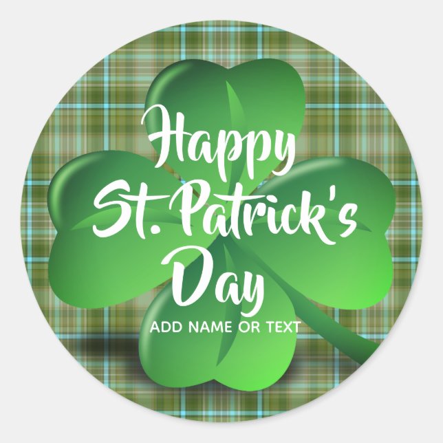 Happy St Patricks Day Green Shamrock Personalized Classic Round Sticker (Front)