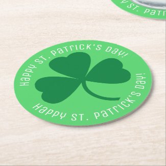 Happy St. Patrick's Day Green Shamrock Round Paper Coaster