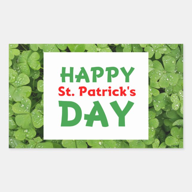 Happy St.Patrick's Day green shamrock stickers. Rectangular Sticker (Front)
