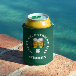 Happy St. patrick's day green Shamrocks family Can Cooler