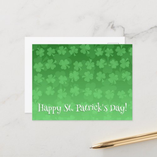 Happy St Patricks Day green shamrocks pattern Postcard